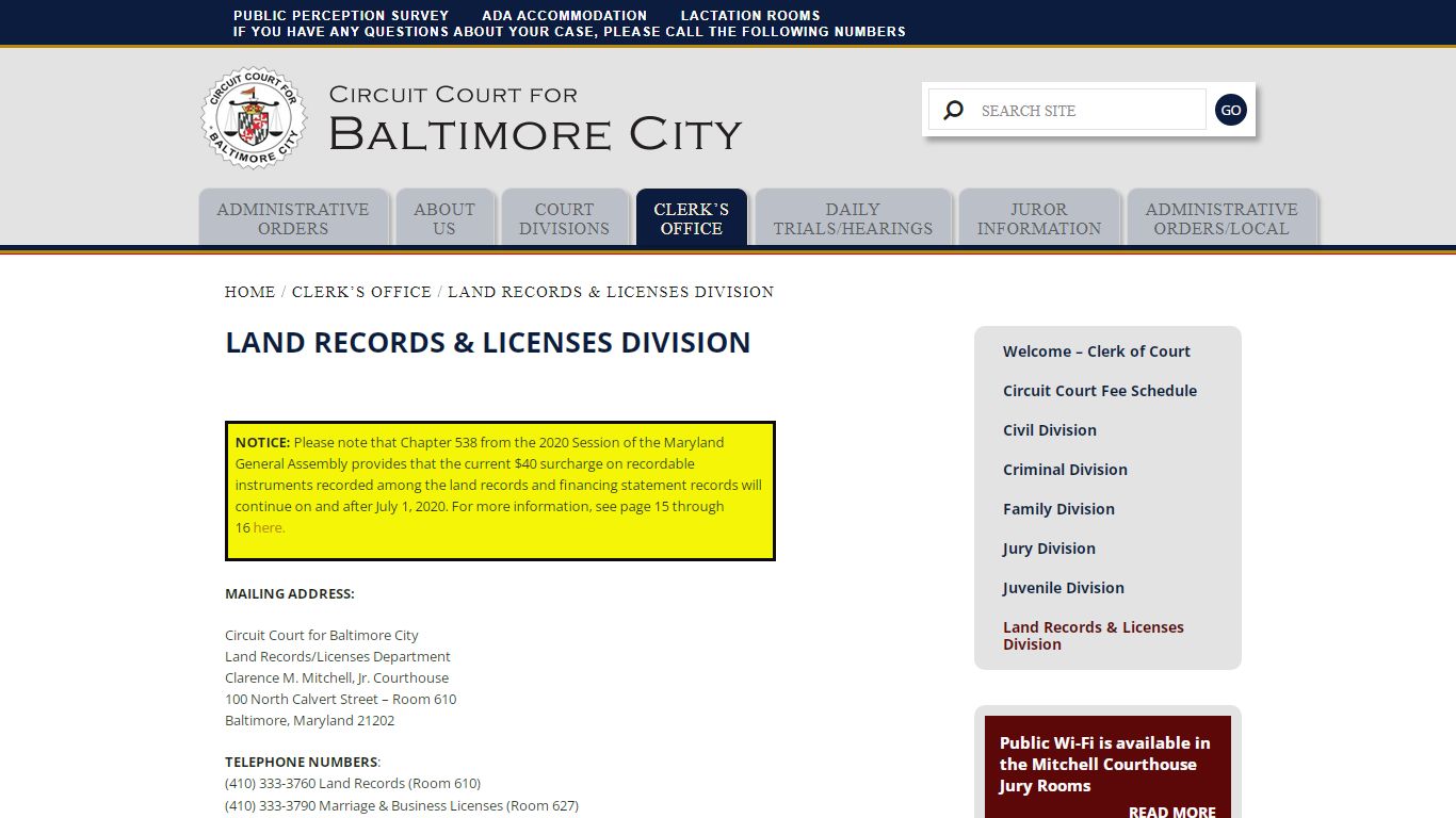 Land Records & Licenses Division – Circuit Court For Baltimore City
